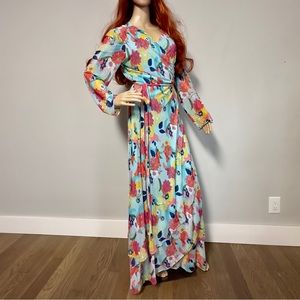 Laundry by Shelli Segal Dress Size 12 Blue Floral Long Maxi Wrap Dress